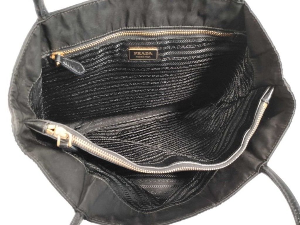 Prada Tote Triangle Logo Black Nylon Enamel Gold — view 9