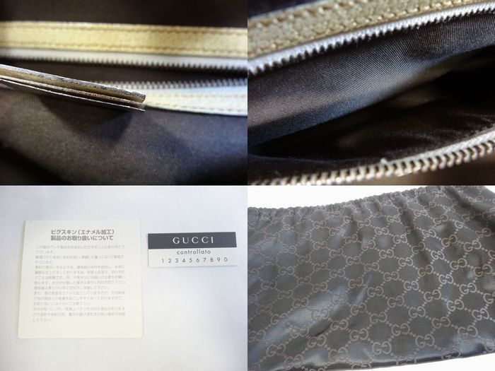 Gucci Handbag Bamboo Leather Cream GG Canvas Tote Blanc — view 6
