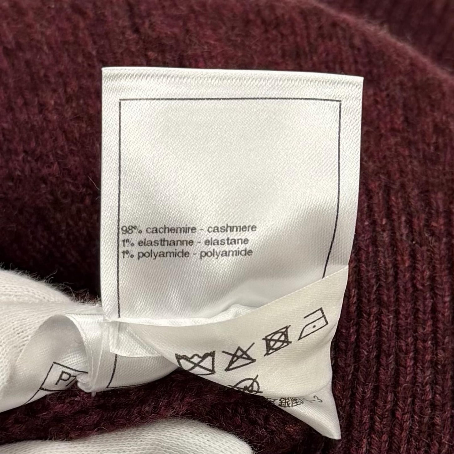 Chanel CC Logo Guitar with Patch Crew Neck Long Sleeve Cashmere Knit Bordeaux — view 9
