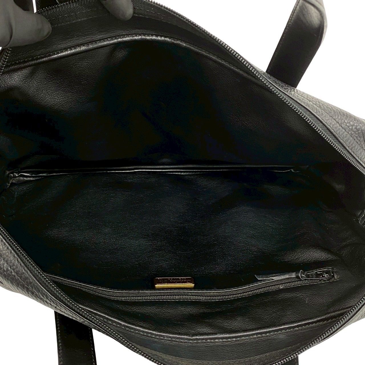 Dior Vintage CD Logo Leather Handbag Business Bag Black — view 9