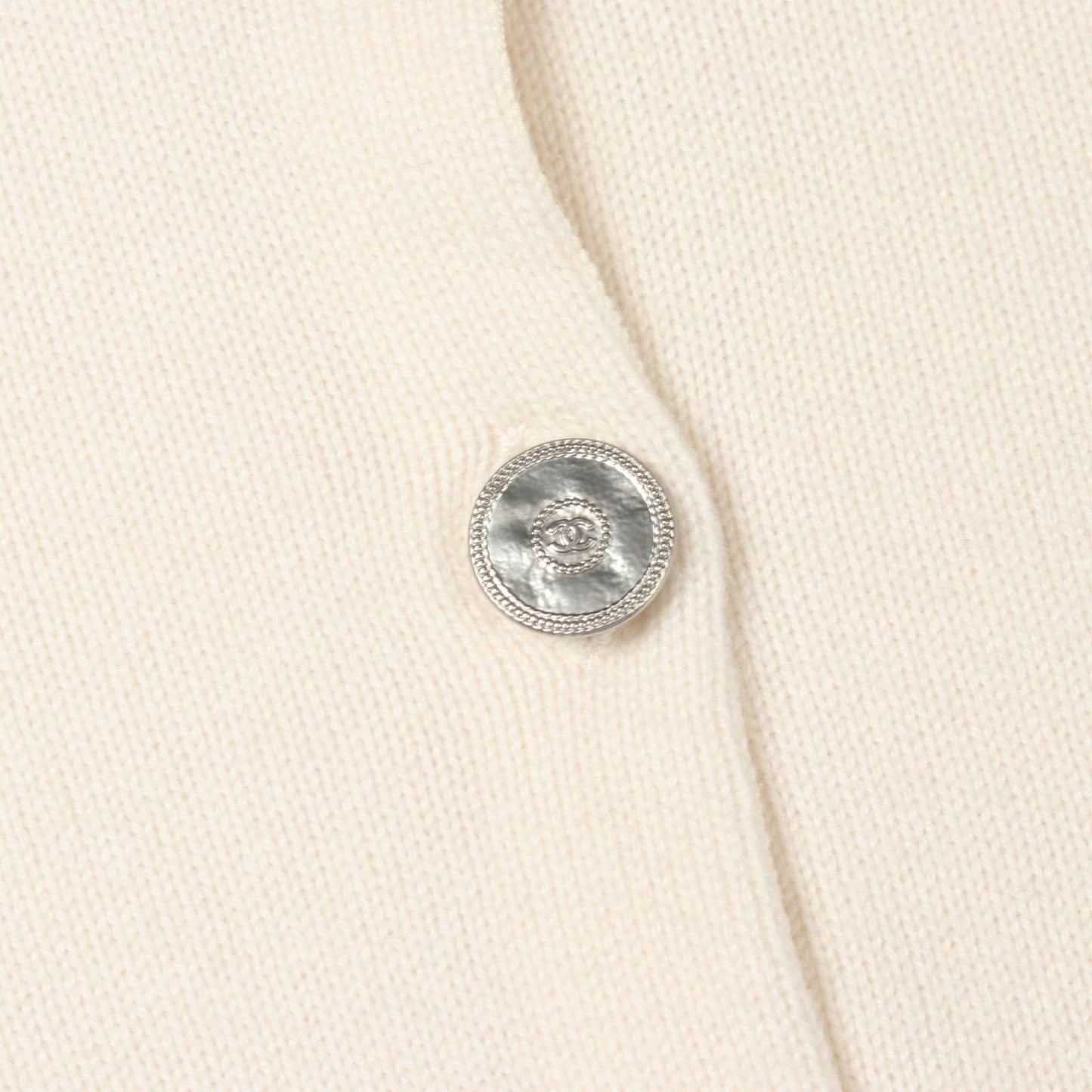 Chanel Cardigan CC Logo Button Ivory Cashmere — view 8