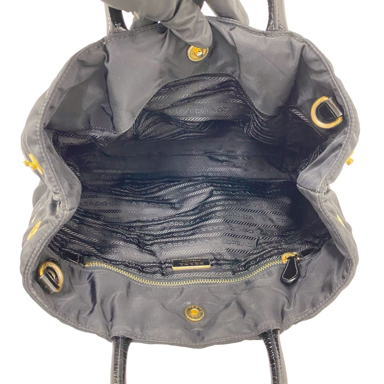 Prada Triangle Logo Quilted Nylon Leather 2-Way Tote Shoulder Bag Black — view 9