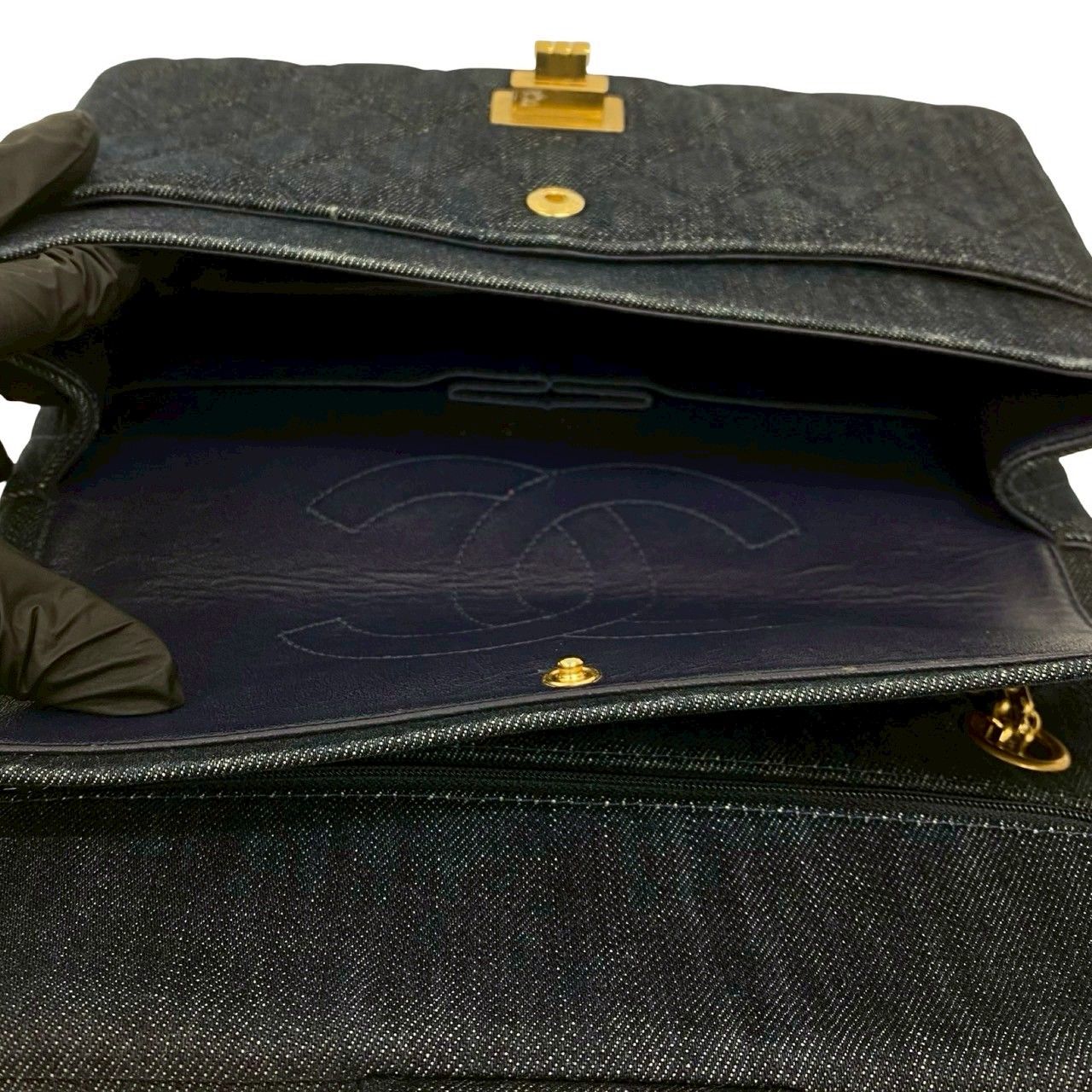 Chanel Card with 2.55 Quilted Double Flap Denim Chain Shoulder Bag Blue — view 9