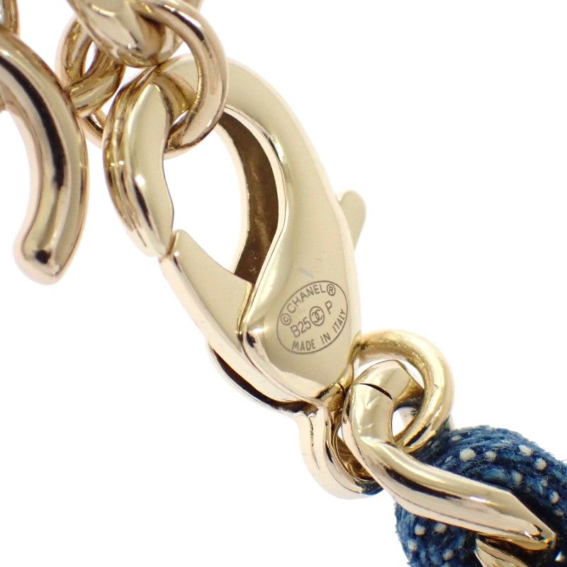 Chanel CC Denim Chain Necklace Metal Gold Blue CC Logo — view 9
