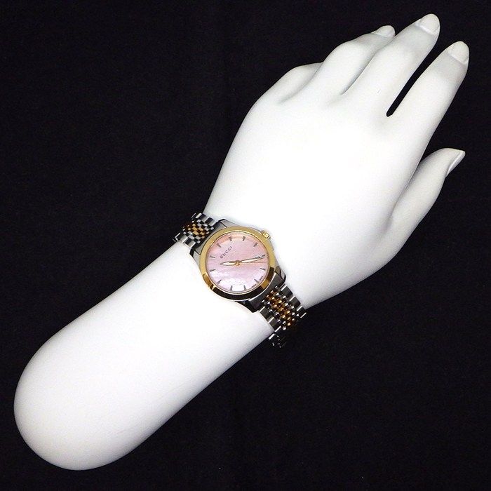 Gucci Watch Timeless 126.5 Date Luminous Hand GG Pattern Pink Shell Dial SS — view 9
