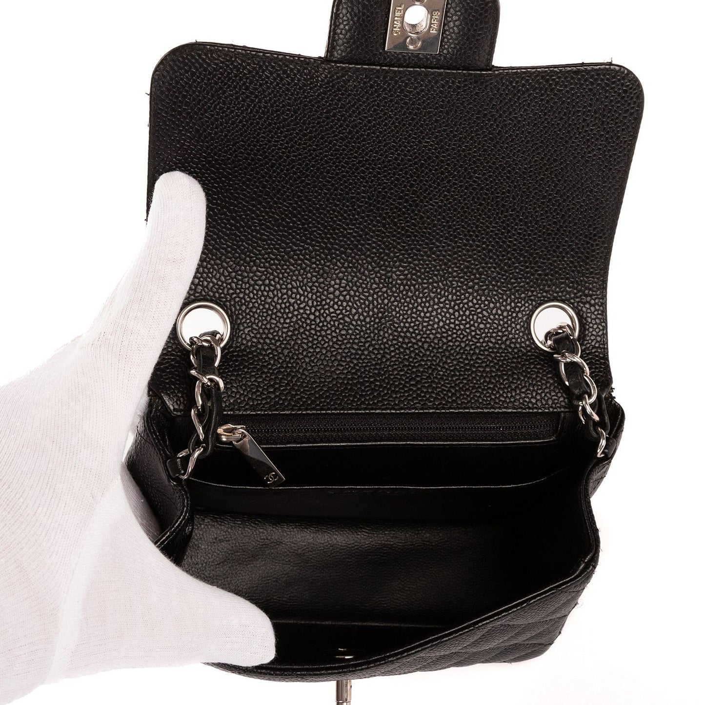 Chanel Mini Classic Single Flap Black Gray Calfskin Leather — view 9