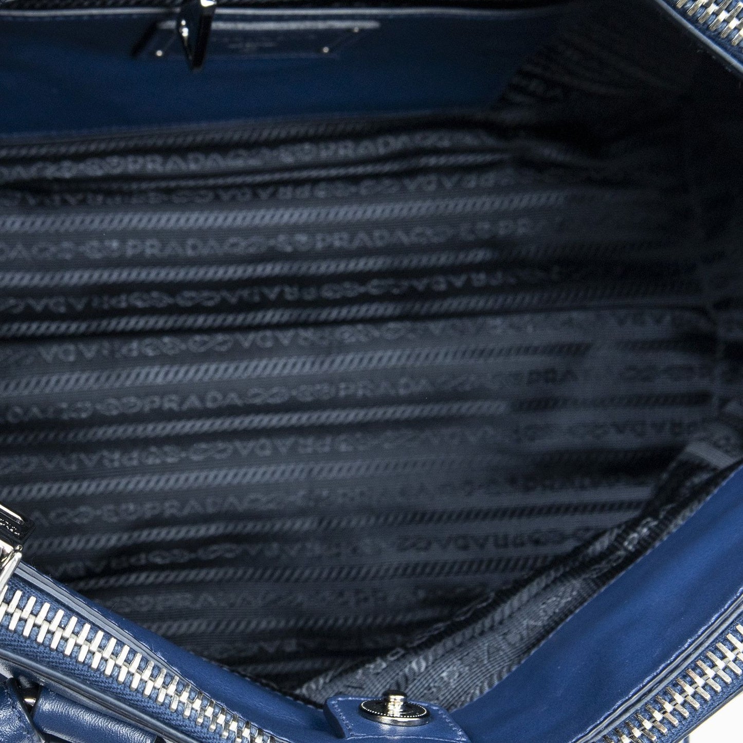 Prada Zip Pocket Shopping Tote Blue Soft Calfskin Leather — view 9