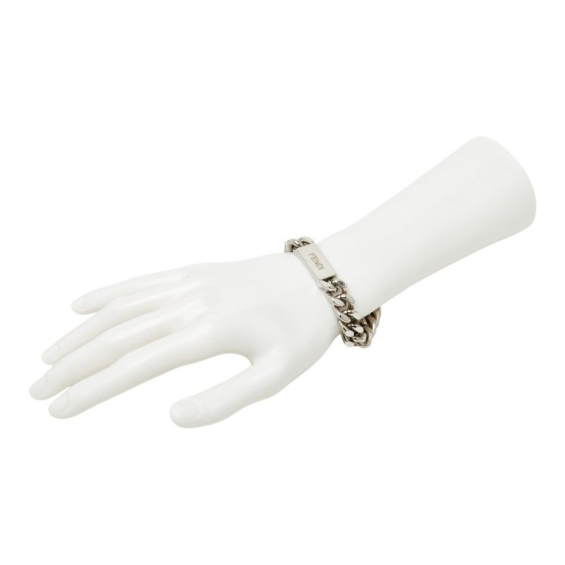 Fendi Logo Plate Chain Bracelet L Silver Metal — view 9