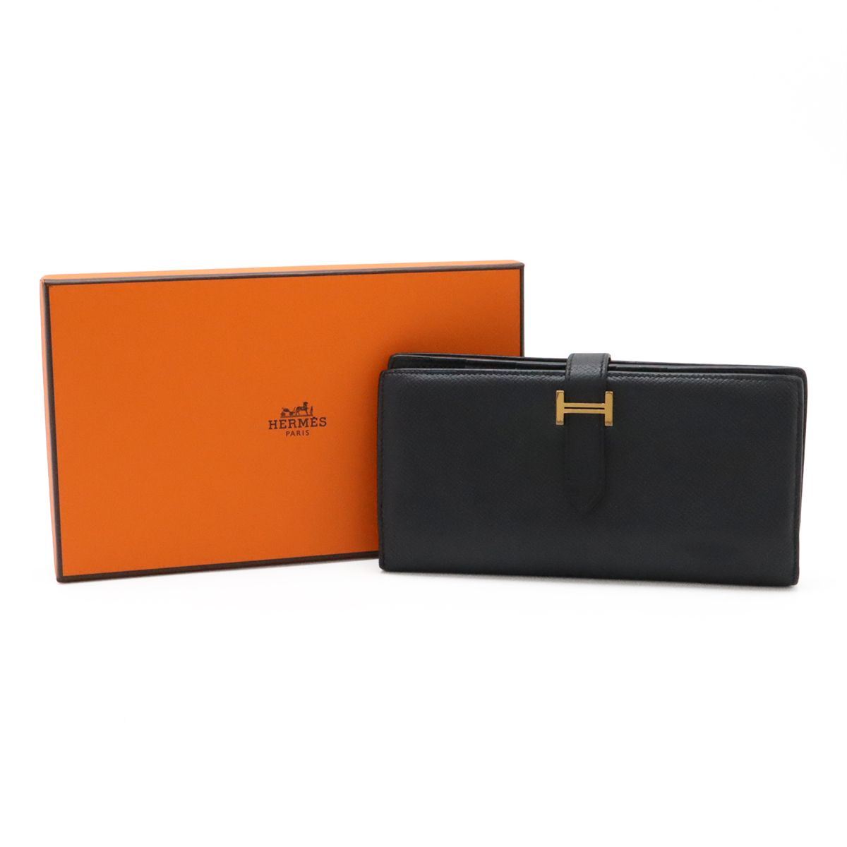 Hermes Bearn Souffle Bifold Wallet Veau Epsom Black Gold — view 9