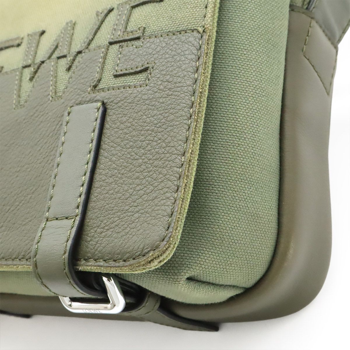 Loewe Logo Military Messenger Bag XS Canvas Leather Khaki Green Silver — view 9