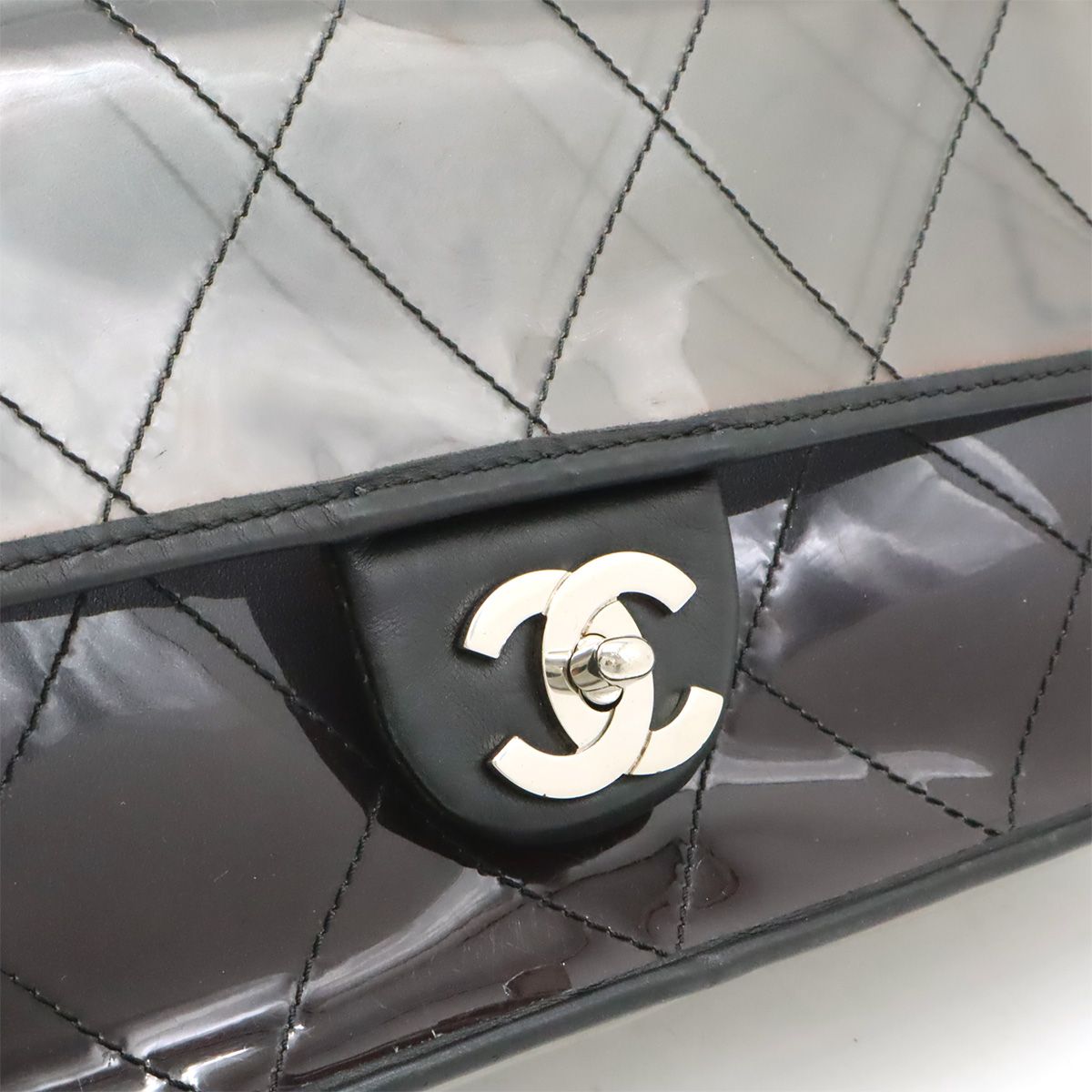 Chanel Quilted CC Logo Chain Shoulder Bag 2-Way Vinyl Gradient Clear Black — view 9