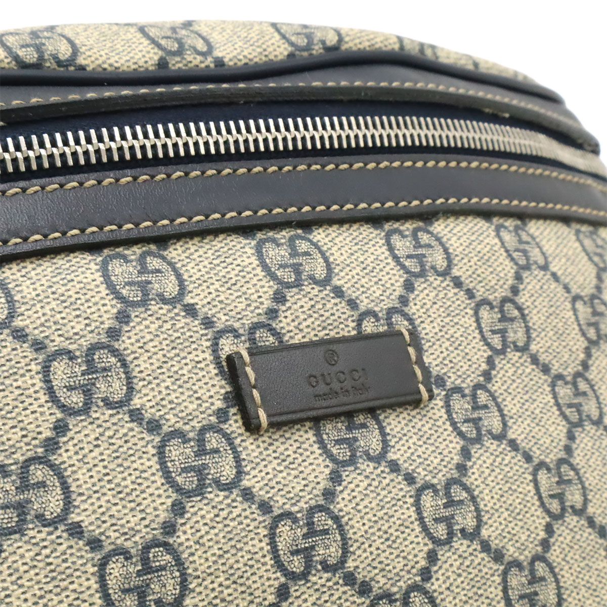 Gucci GG Supreme Belt Bag Waist Pouch Hip Leather Navy Beige — view 8