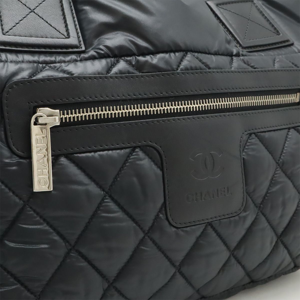 Chanel Coco Cocoon Small Tote Quilted Nylon Leather Black Silver — view 7