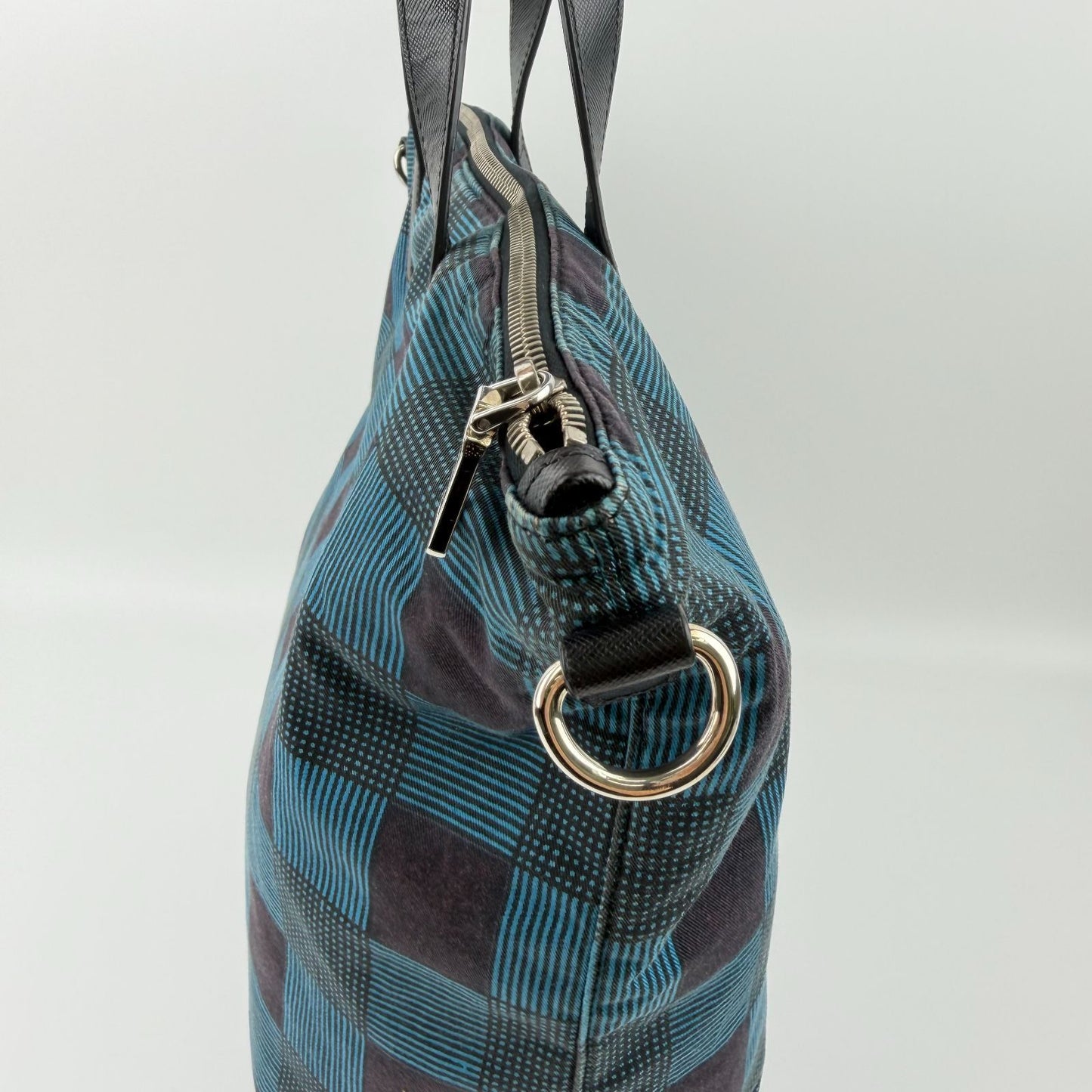 Prada Shoulder Bag Black Blue Canvas Vintage — view 9