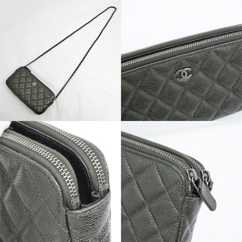 Chanel Chain Wallet Shoulder Bag Caviar Leather Metallic Green — view 9