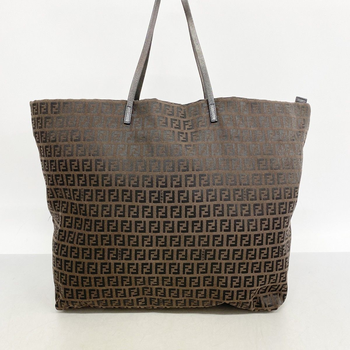 Fendi Tote Zucchino Nylon Canvas Brown Pink Gold — view 9