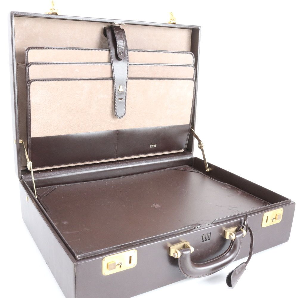 Loewe Anagram Leather Attache Case Hard Document Business Briefcase Trip Brown — view 9