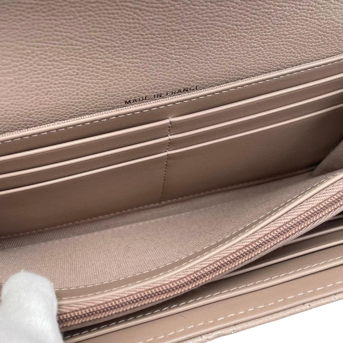 Chanel Bifold Wallet Classic Long Flap Quilted Caviar Leather CC Logo Pink — view 9