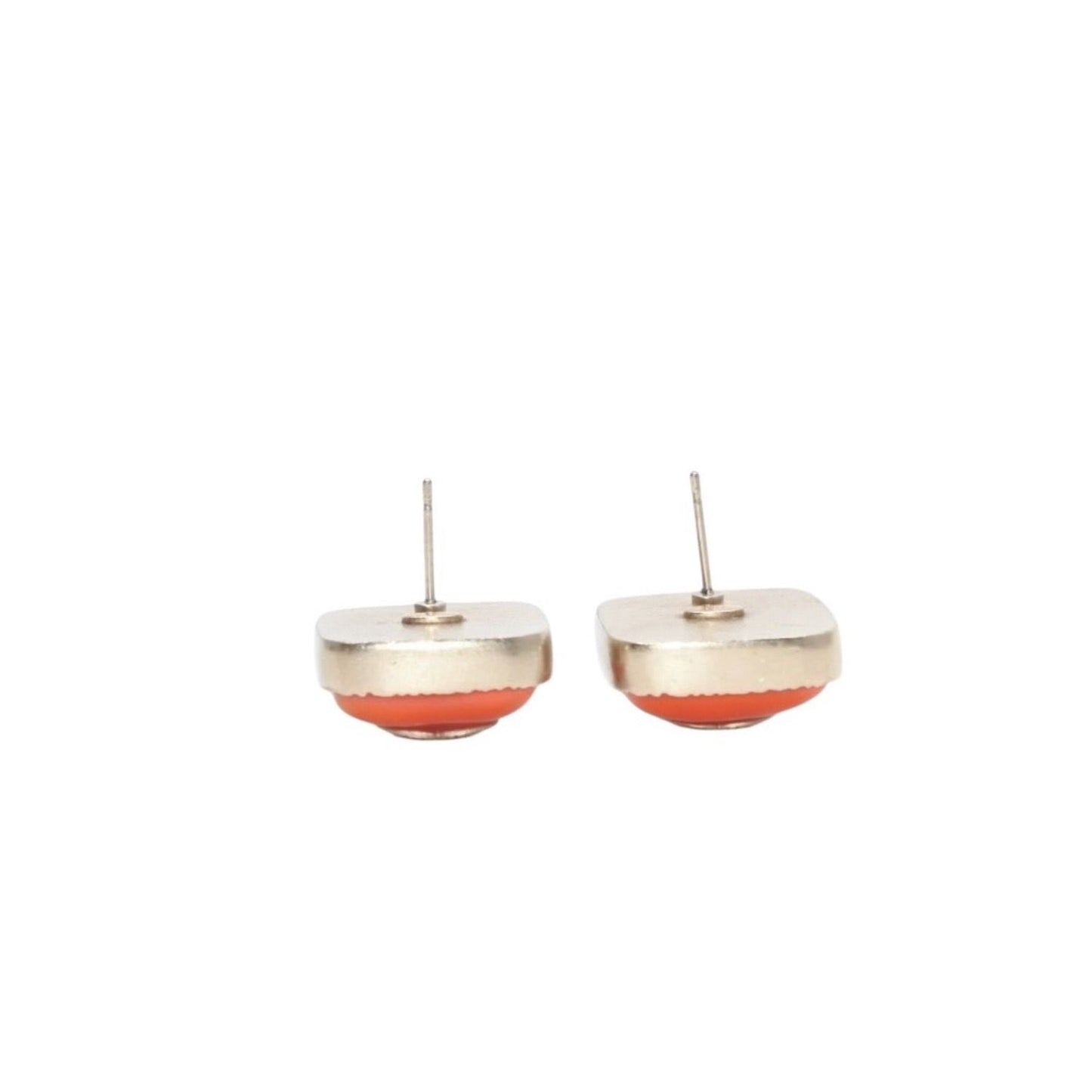 Chanel Earrings CC Logo Square Button Orange Gold — view 8