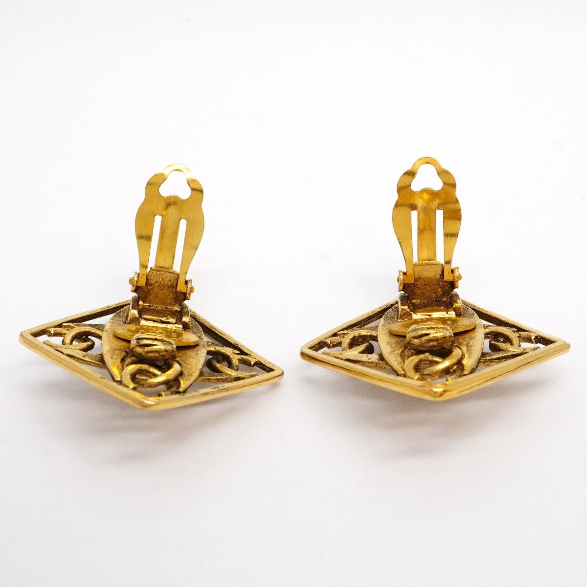 Chanel Earrings Vintage CC Logo Square Gold Plated Faux Pearl — view 9