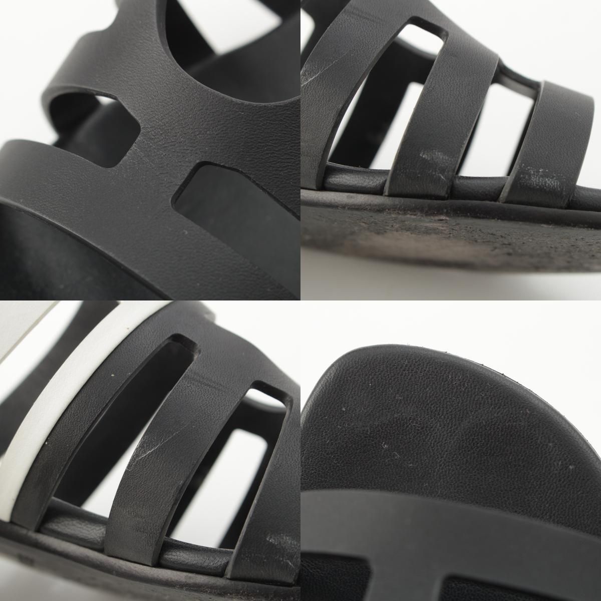 Hermes Camellia Chaine Sandals Black White — view 9