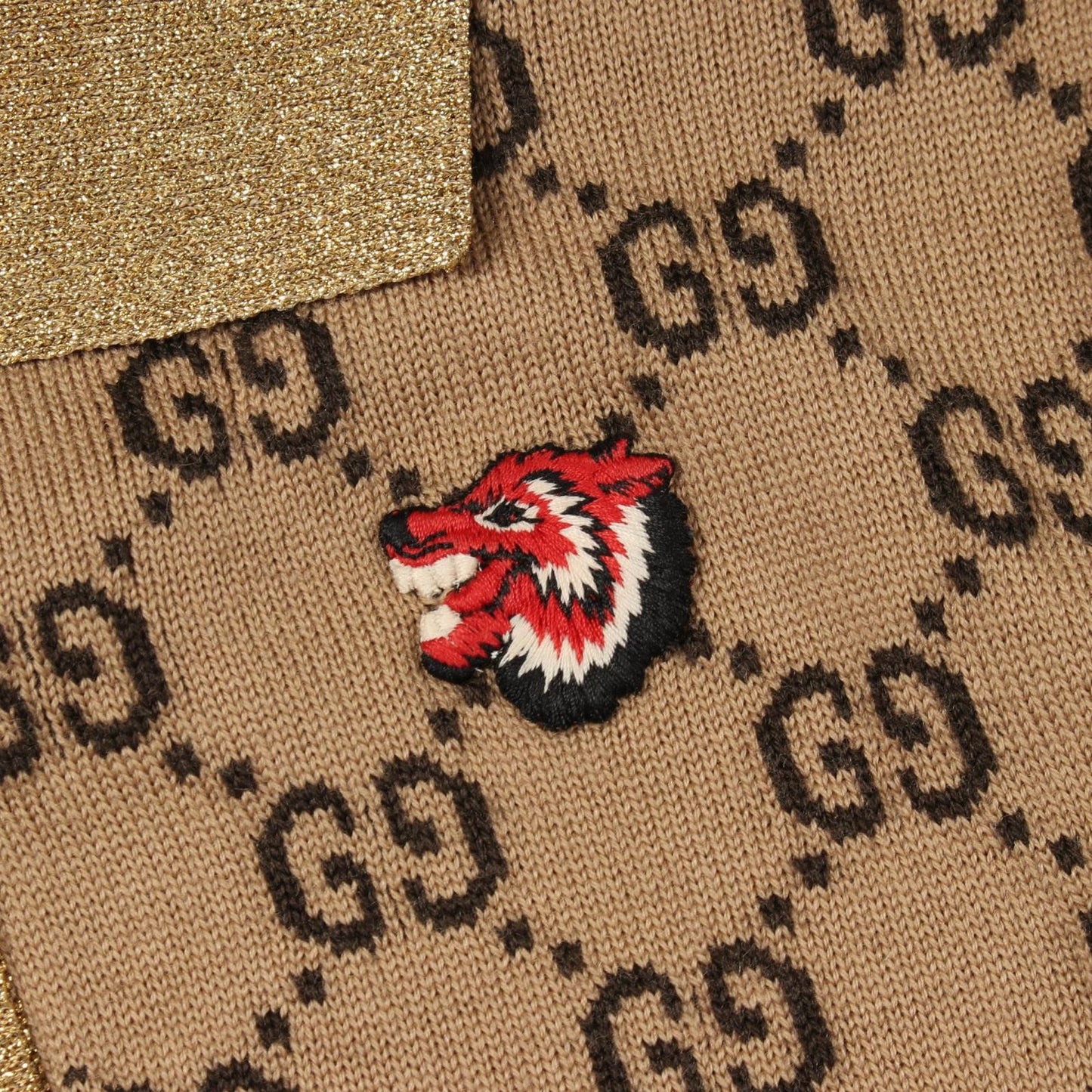 Gucci Knit GG Pattern Wolf Patch Cropped Shirt Wool Polo Sweater — view 7