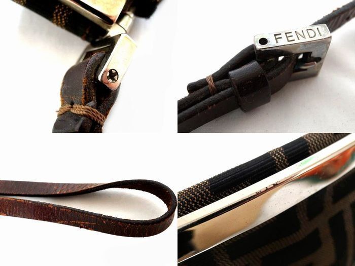 Fendi Shoulder Bag Zucca Pattern Brown Leather Canvas Clasp One Touch Silver — view 5
