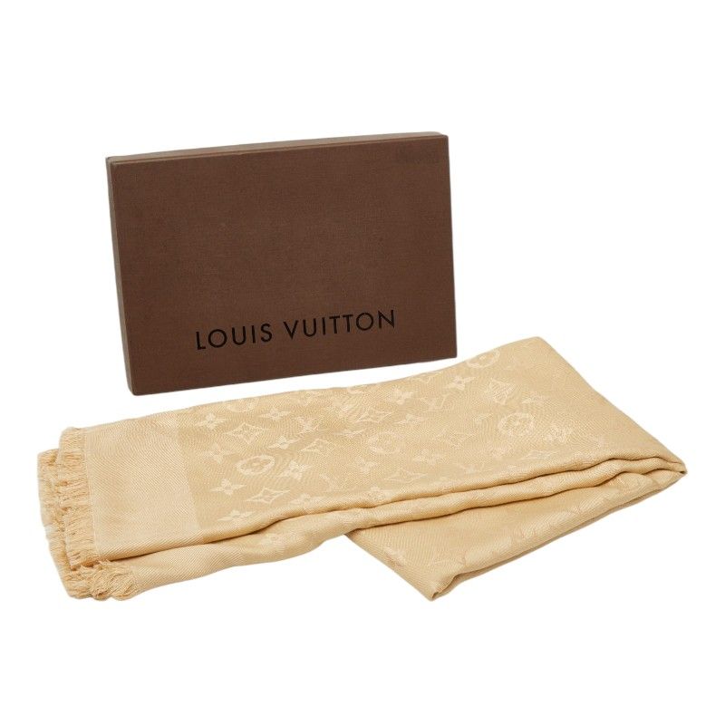Louis Vuitton Monogram Large Shawl Beige Silk Wool Scarf — view 7