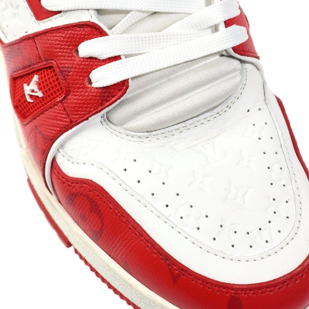 Louis Vuitton LV Trainer Line Monogram Low Cut Sneakers White Red — view 6