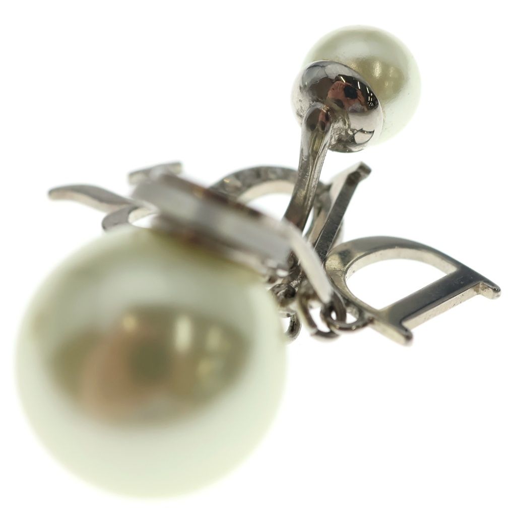 Dior CD Tribal Logo Faux Pearl Line Stone Earrings Silver — view 6