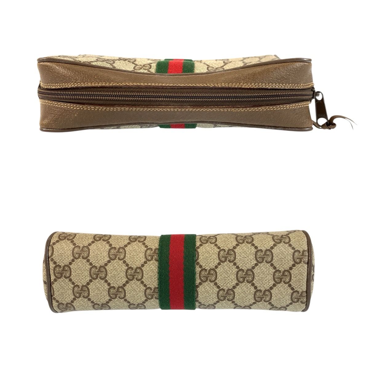 Gucci Sherry Line Beige Brown GG Supreme Canvas Leather Clutch Pouch — view 8