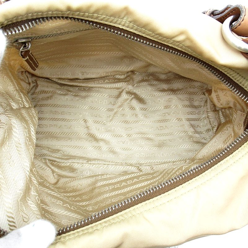 Prada Shoulder Bag Nylon Leather Beige — view 7