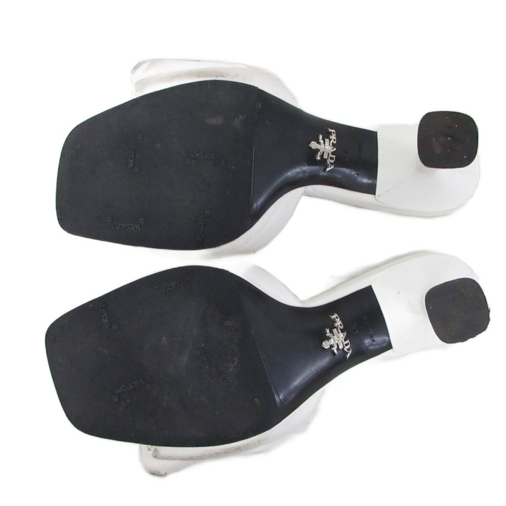 Prada Soft Patted Logo Sandals Mules Heels Triangle Leather 37 White — view 7