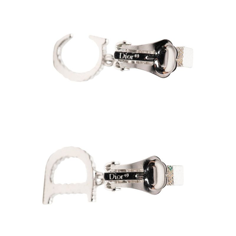Dior CD Logo Earrings Silver Metal Line Stone — view 3