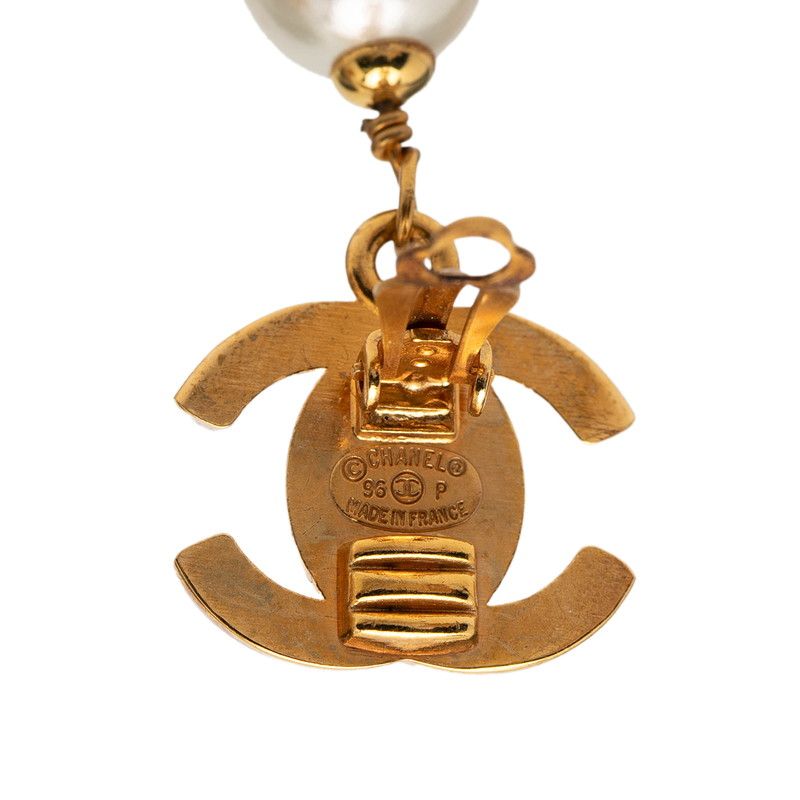 Chanel CC Logo Turnlock Motif Vintage Earrings Gold Plated Faux Pearl — view 3