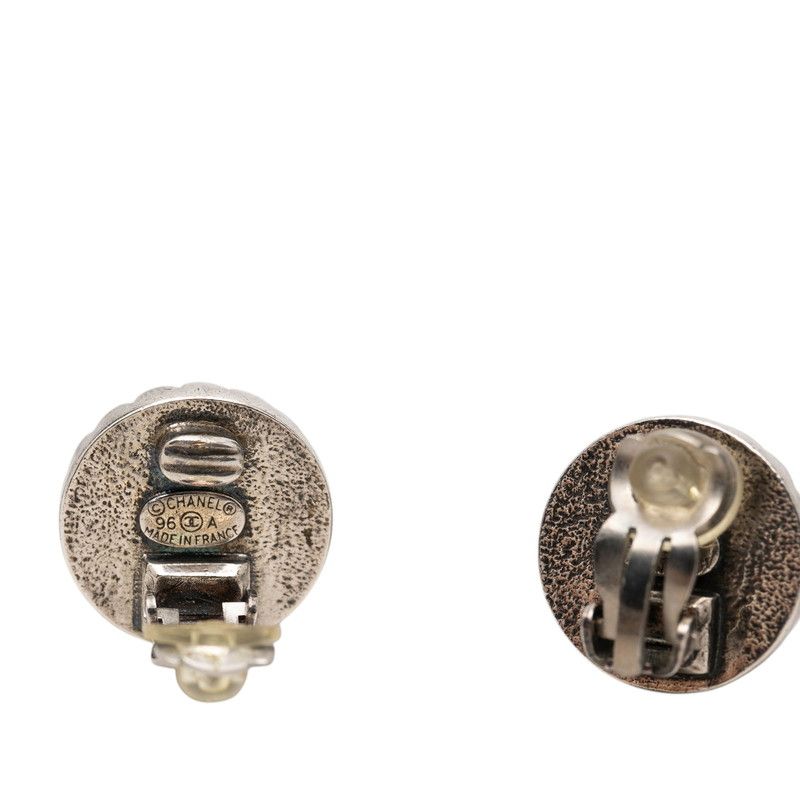 Chanel CC Logo Vintage Earrings Silver Black Metal — view 3