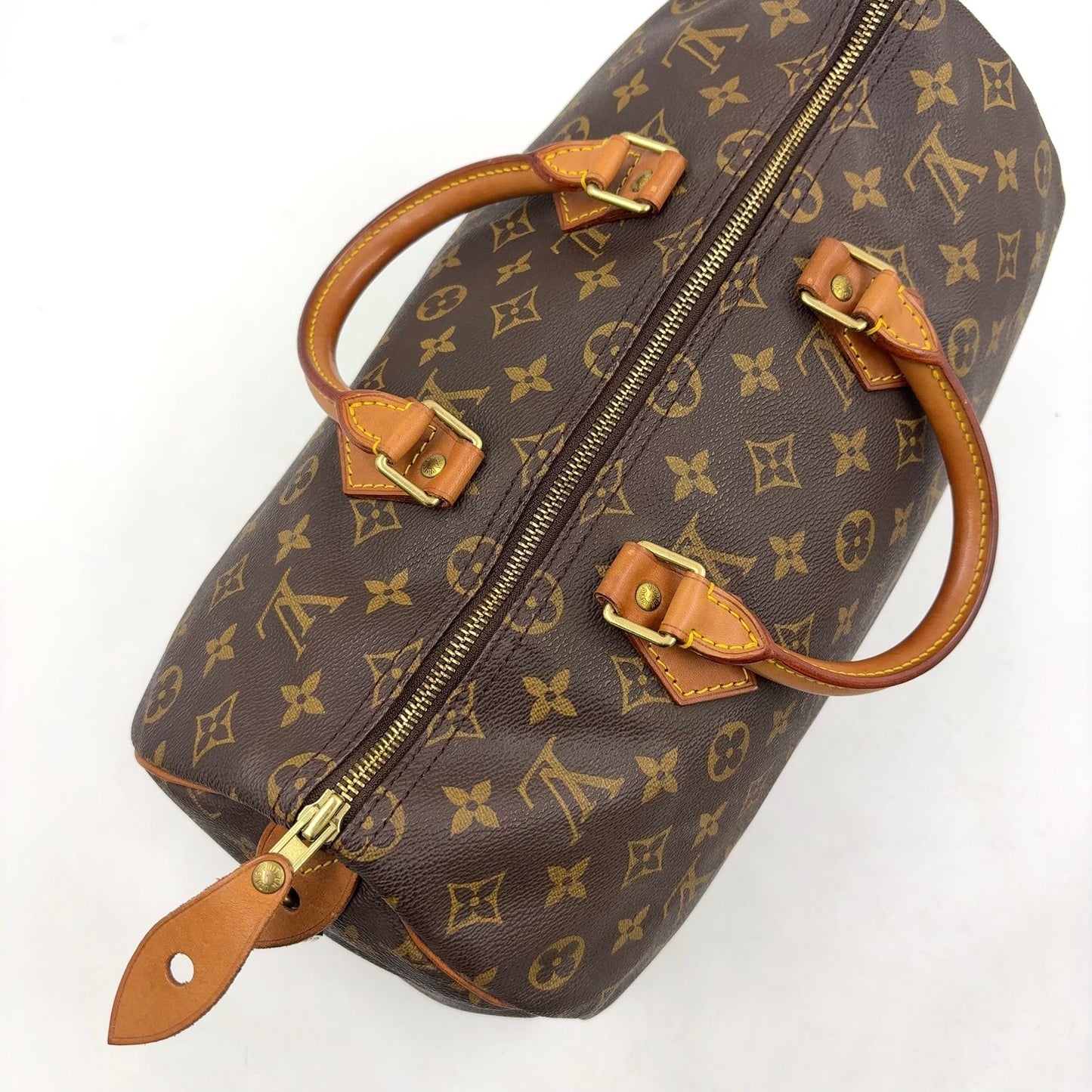 Louis Vuitton Speedy 35 Monogram Leather Brown Handbag Gold — view 9