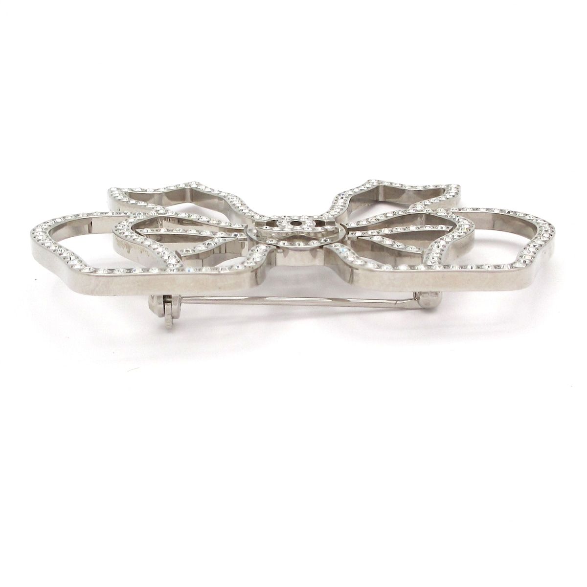 Chanel Brooch CC Logo Silver Clear Ribbon — view 4