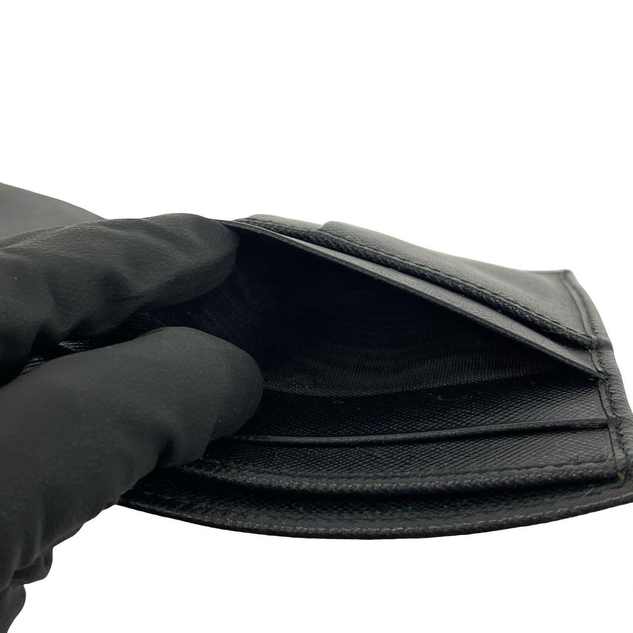 Prada Triangle Logo Saffiano Leather Trifold Wallet Bill Purse Coin Black — view 9