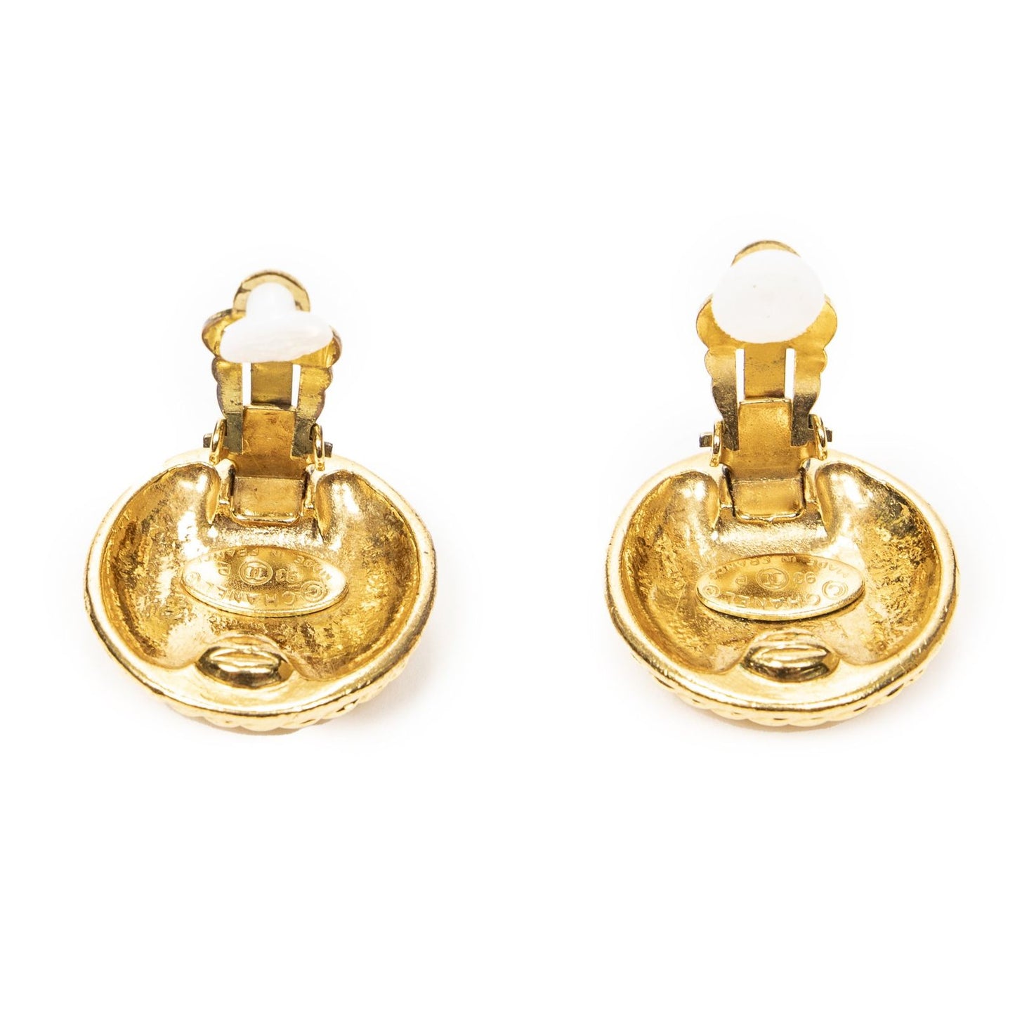 Chanel CC Logo Round Clip Type Earrings Gold Plated — view 3