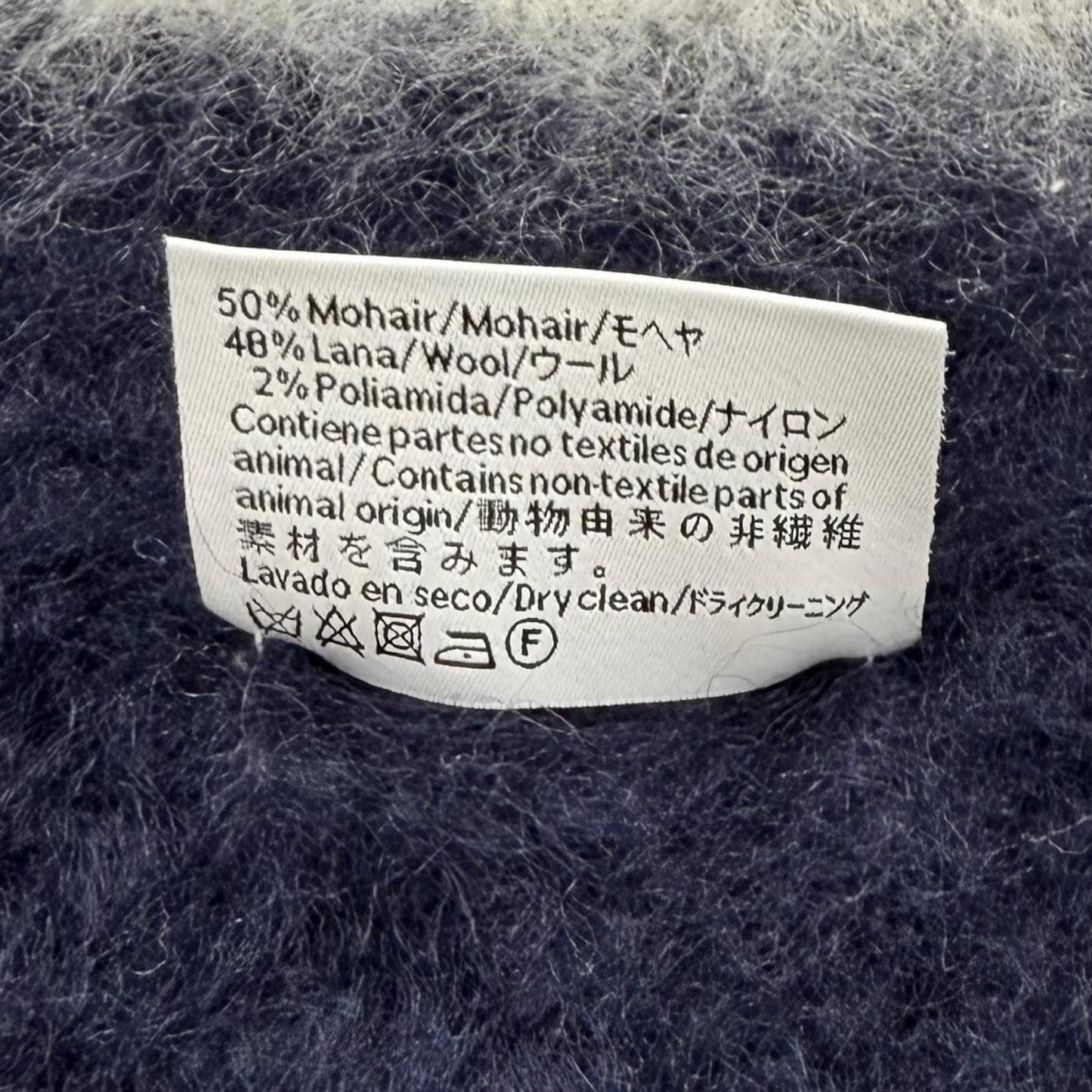 Loewe Mohair Wool Blend Leather Anagram Logo Patch Border Pattern Fringe Scarf — view 7