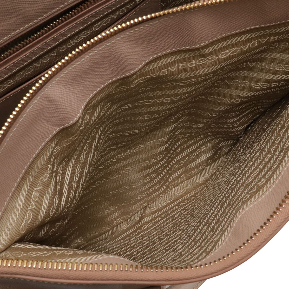 Prada Triangle Logo Tote 2-Way Shoulder Bag Saffiano Leather Pink Beige Gold — view 9