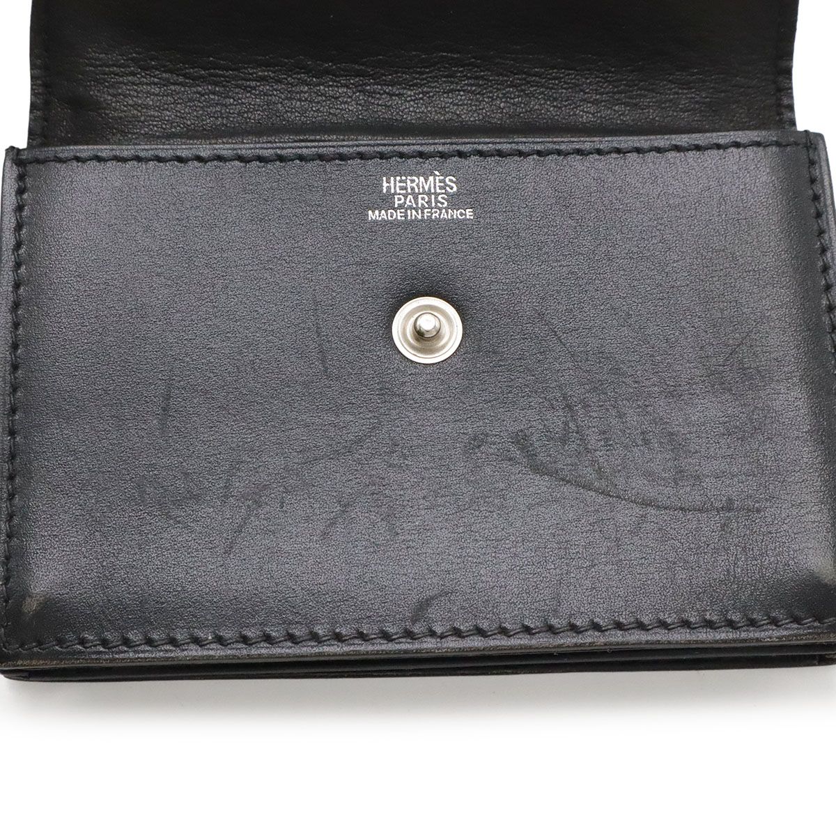 Hermes Sakura Series Button Card Case Business Holder Box Calf Leather Black — view 8