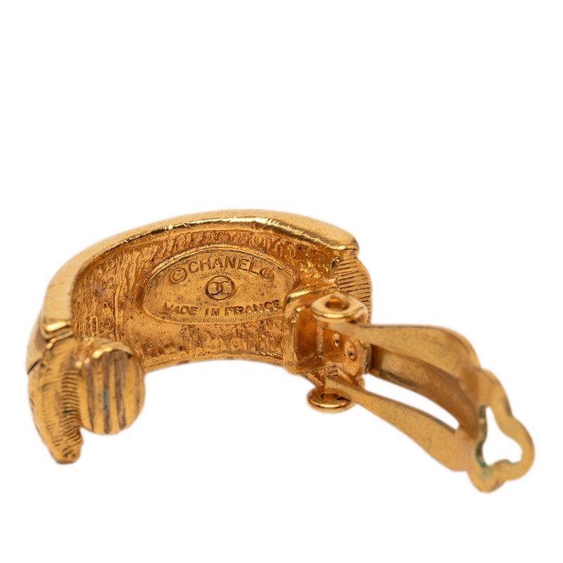 Chanel Quilted Vintage Hoop Earrings Gold Plated — view 3