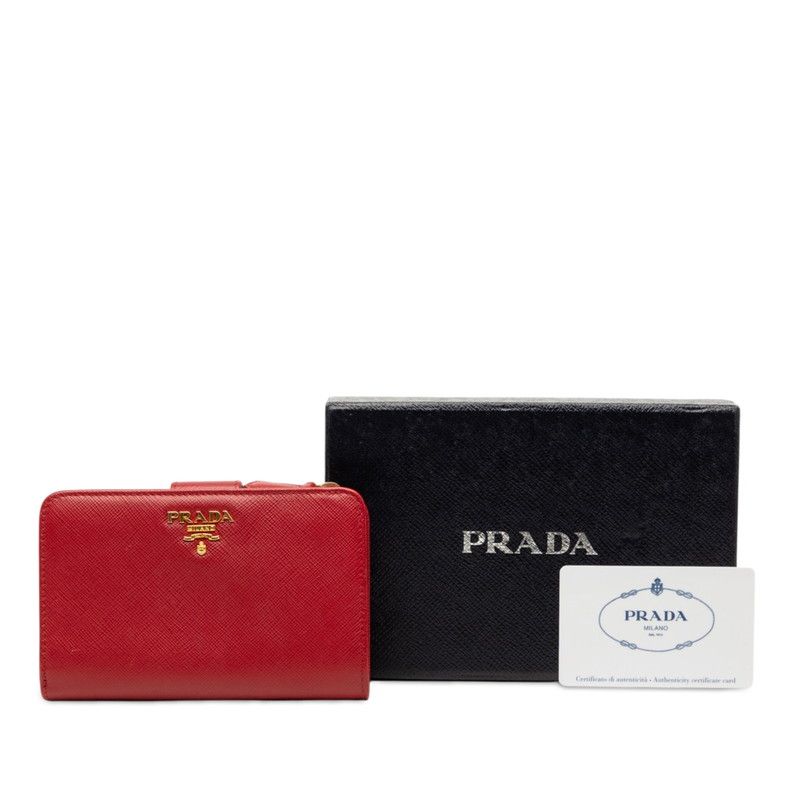 Prada Logo Bifold Wallet Red Saffiano Leather — view 8