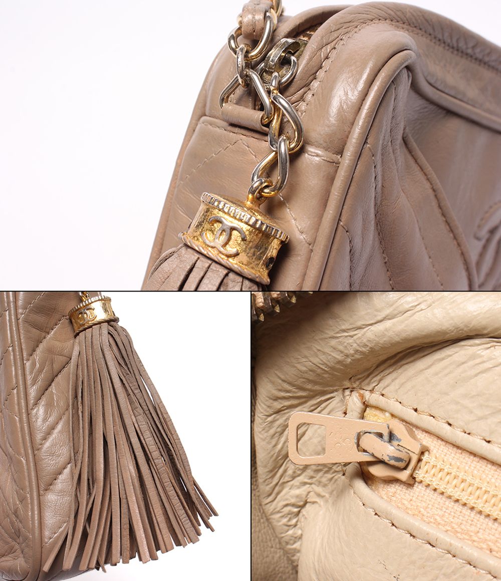 Chanel Chain Shoulder Bag Stitch Crossbody Gold 0 CC Logo Fringe — view 9