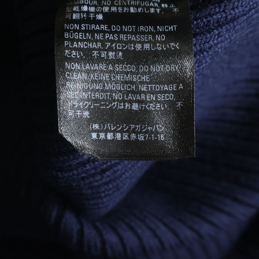 Balenciaga Green Flame Wool Knit Neck Long Sleeve Sweater Dark Navy — view 8