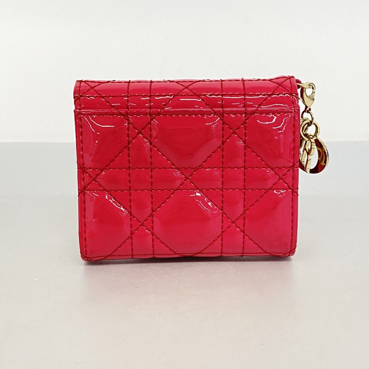 Dior Trifold Wallet Cannage Enamel Pink Champagne Gold — view 9