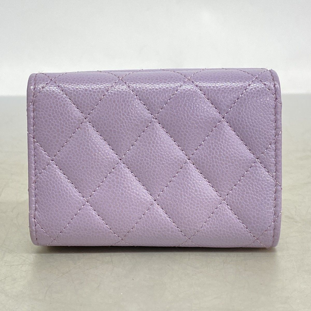 Chanel Trifold Wallet Quilted Caviar Leather Purple Silver — view 7