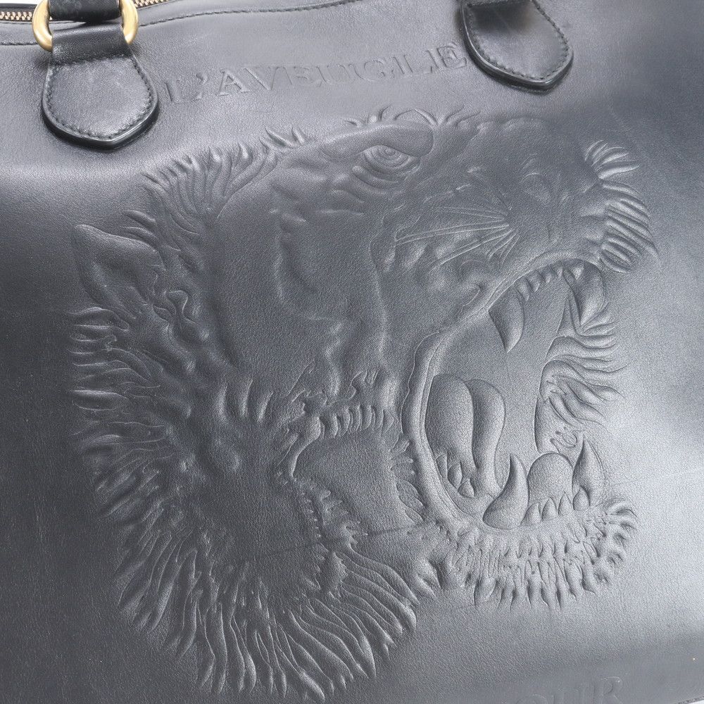 Gucci Tiger Leather Boston Bag Business Trip Tote Travel Black Ree — view 9
